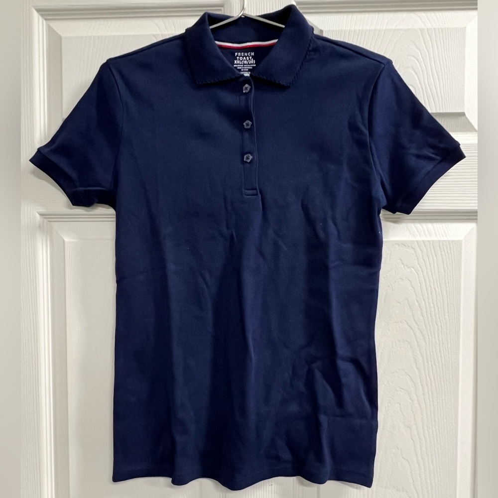 French Toast Girls' Navy Blue Picot Collar Short Sleeve Polo Top - XXL - NWT